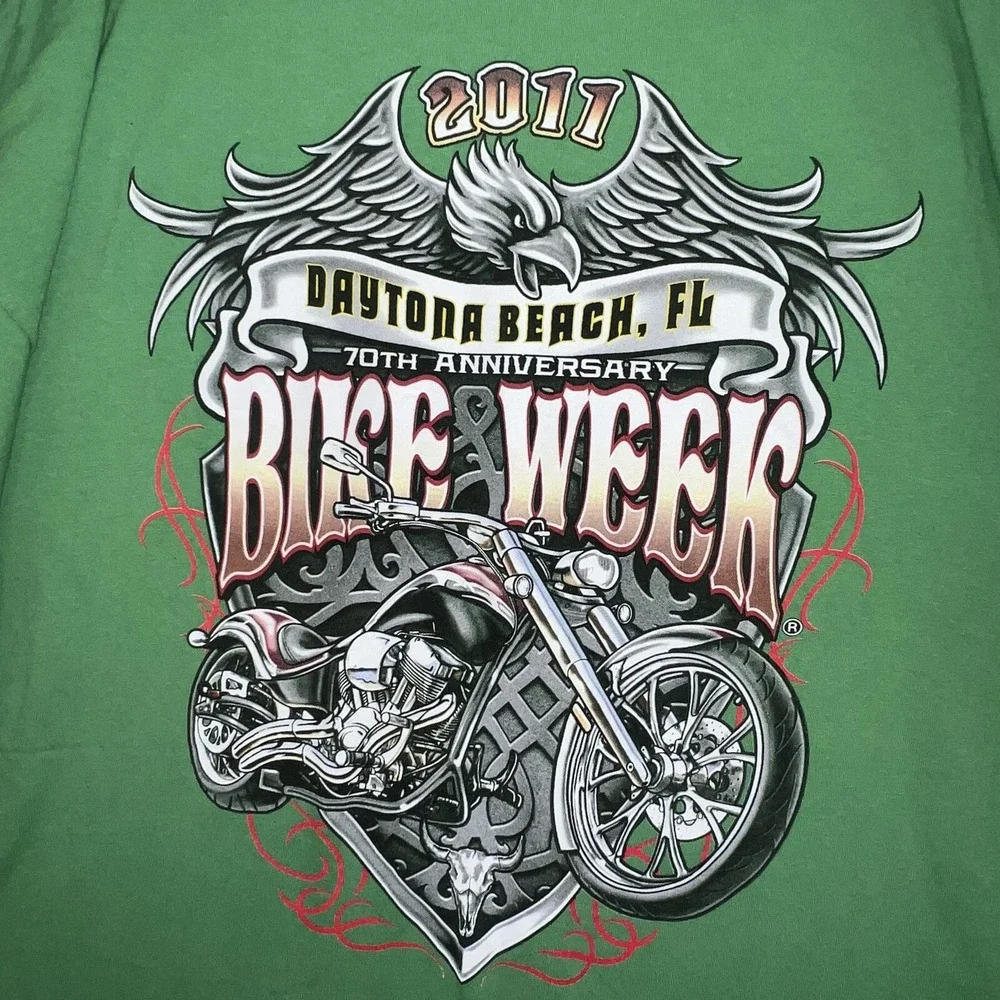 Bike Week T Shirt Mens 3XL Green '11 Daytona Beach Florida Motorcycle 2-Side Tee